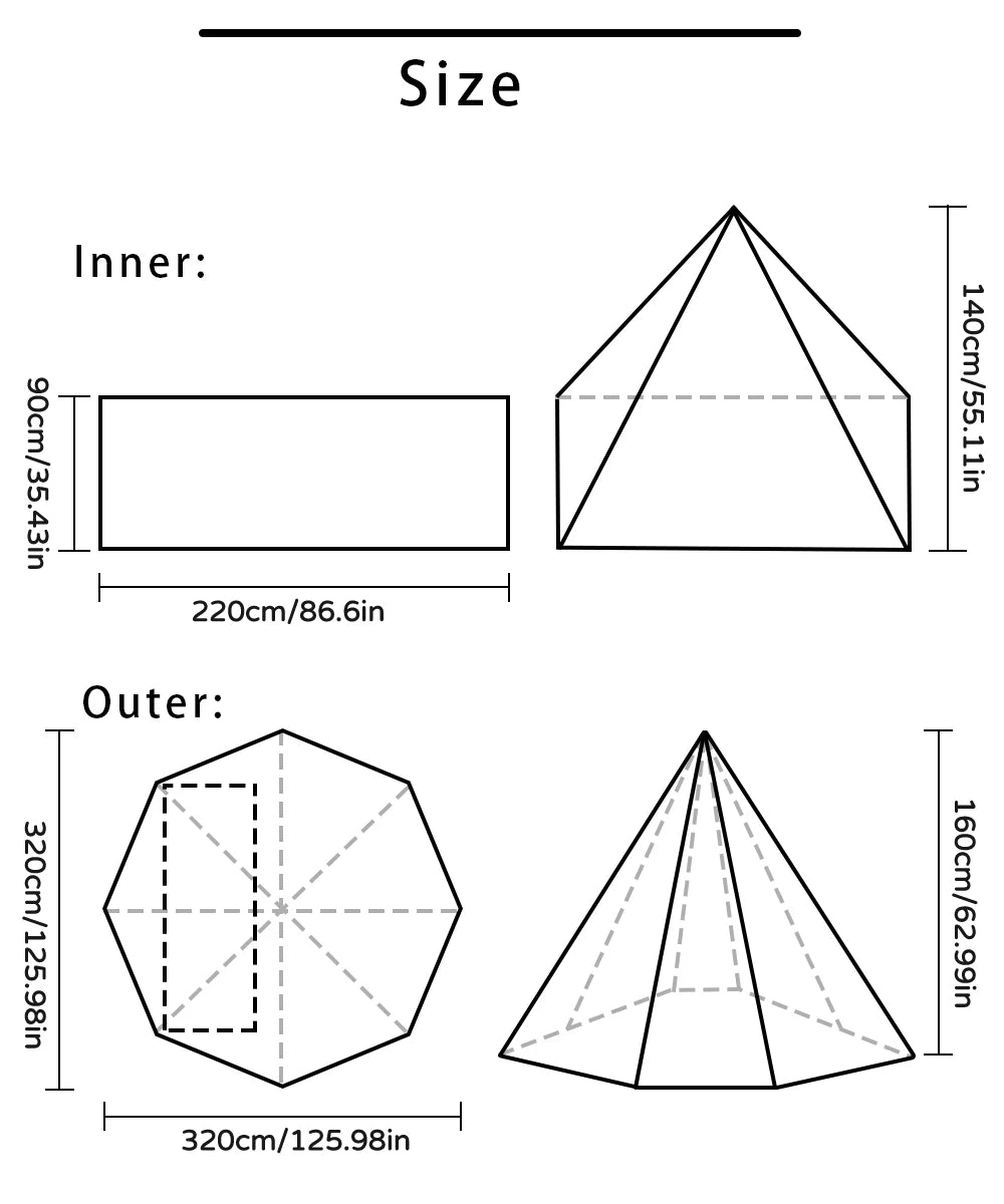 Camping Teepee Tent with Chimney Window Outdoor Ultralight Tipi Pyramid Tent Double Layer Bushcraft 1 Person Tents Hot Tent