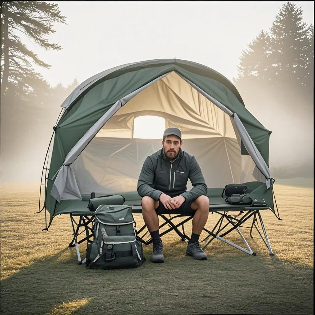 All-Season Camping Cot Tent 1-Person - Sturdy Cross-Braced Structure, for Fishing or Outdoor Activities,, Compact & Portable