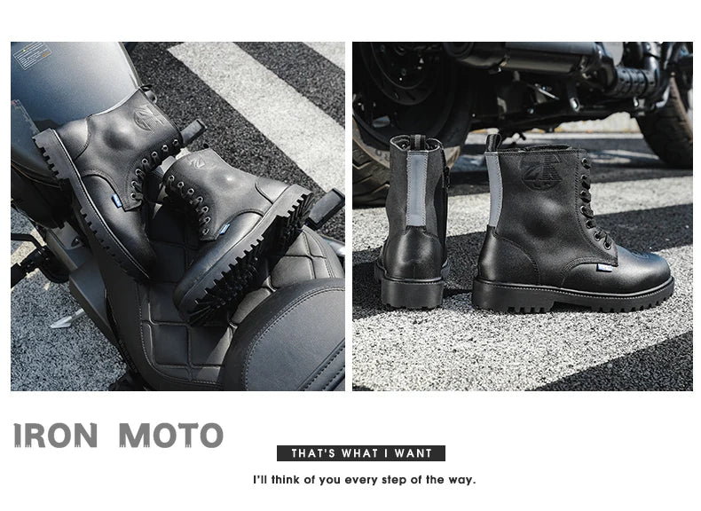 Motorcycle Shoes Men motocross Cruiser Boots Leather Adventure Low Boots Portland Shoes Cowhide Worker Boots for Autumn & Winter