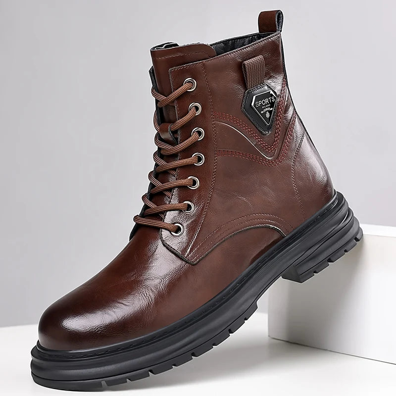 High Quality Brand Men's Leather Casual Shoes Outdoor Workwear Shoes Thick Soled Wear-resistant Men's Motorcycle Boots Handsome