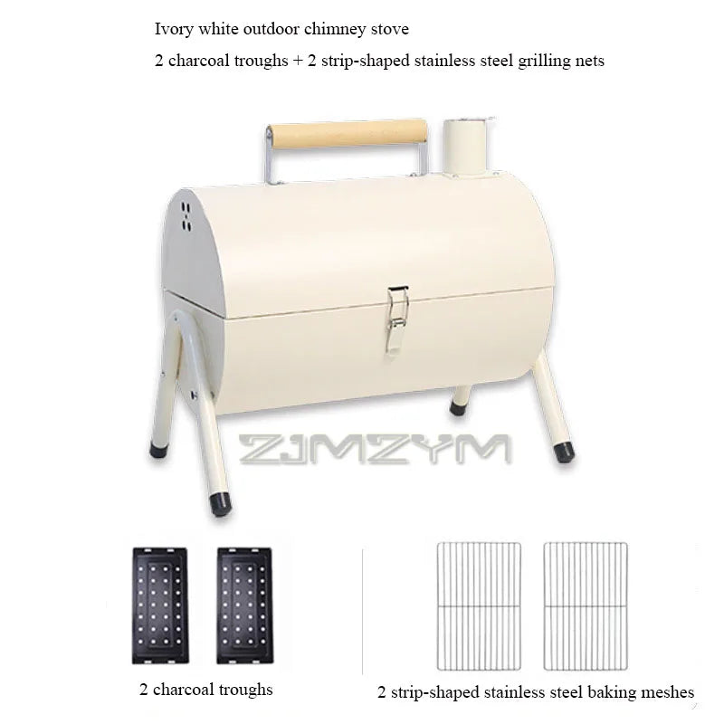 Double Sided Charcoal Grill Multi-Functional Portable Outdoor BBQ Grill Roasted Fried Chimney Stove For Cooking Camping Picnics