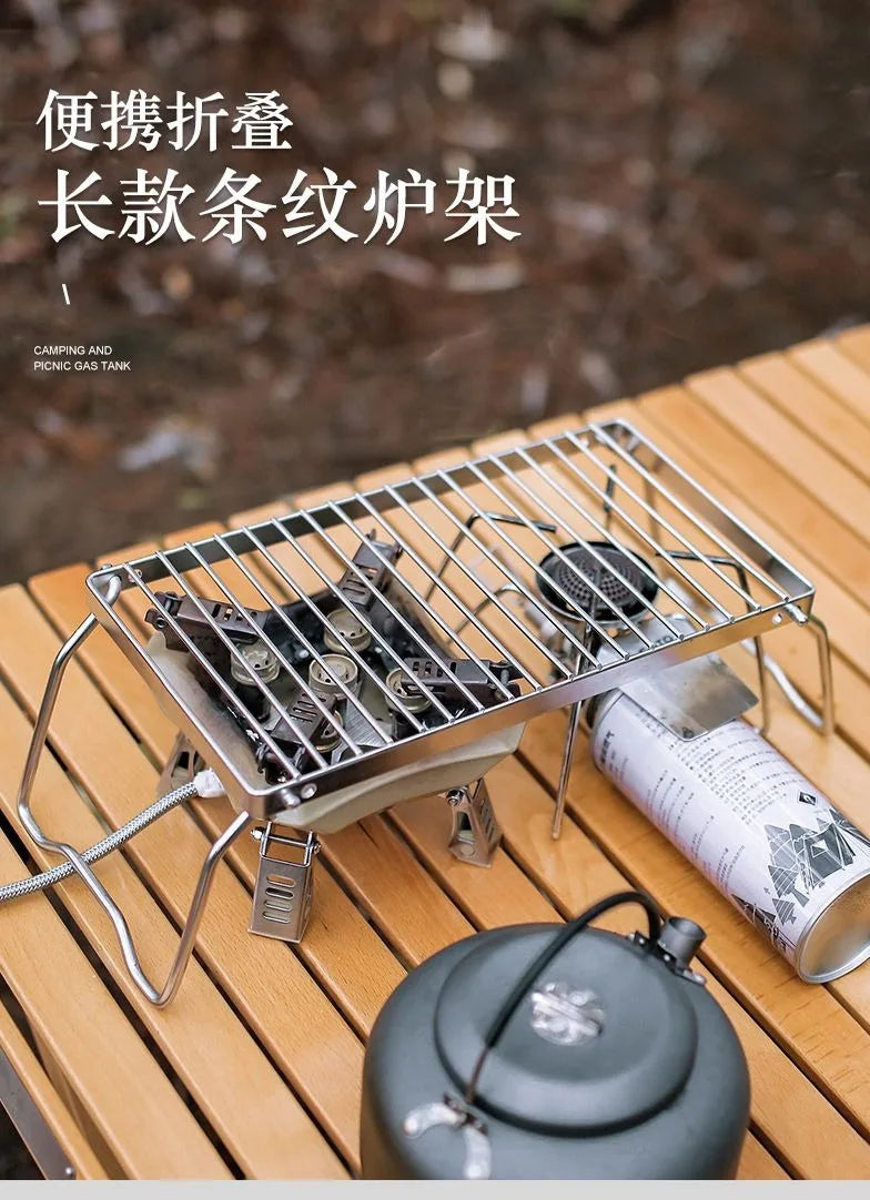 Outdoor Portable BBQ Grill Mini Pocket Stovetop Folding Campfire Bracket Grill Stainless Steel Camping Gas Stove BBQ Stand Pot