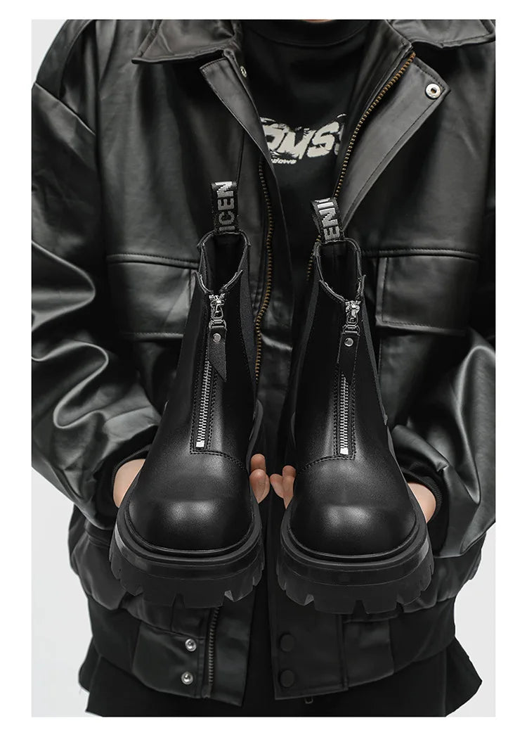 Autumn Winter Chelsea Platform Increase boots Men's Japan Korean Fashion Boots British High Top Black Motorcycle Men's Shoes