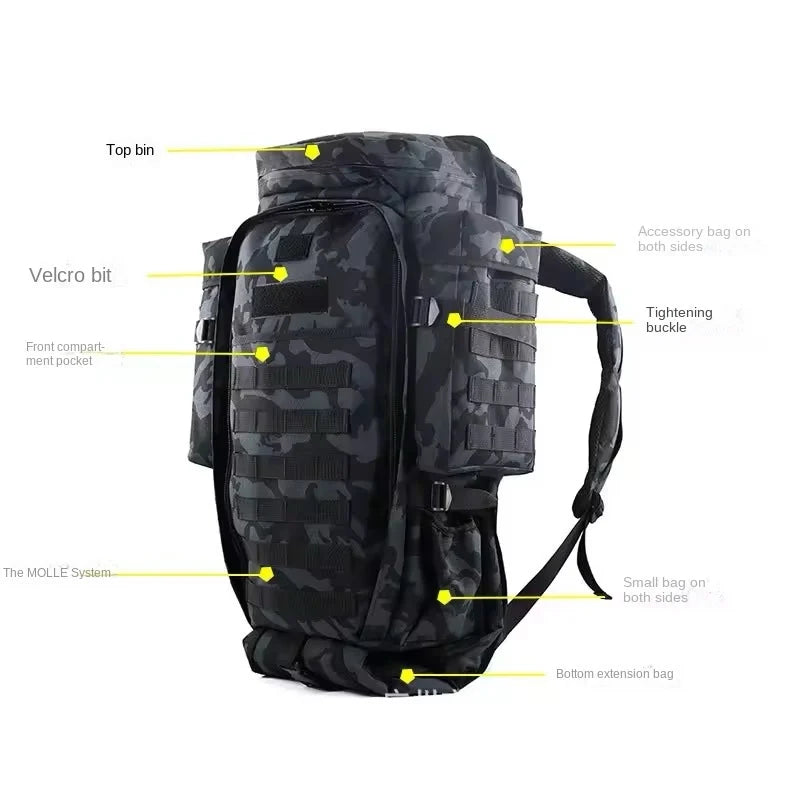 2024 70L Tactical Backpack for Men Outdoor High Capacity Hiking Bag Sports Attack Hunting Camping Rucksack Expanding