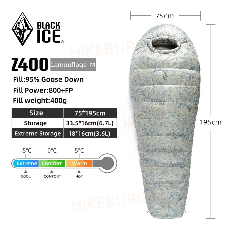 Black Ice Z-series 800FP Outdoor Camping Sleeping Bag Ultralight Coldproof Mummy Goose Down Tent Thickness Sleeping Bag