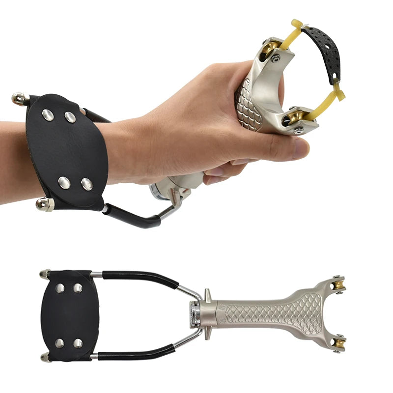 New Pulley Slingshot,Outdoor Hunting Fishing Slingshot Set with Wrist Rest High-speed Shooting Catapult for Adult Competition