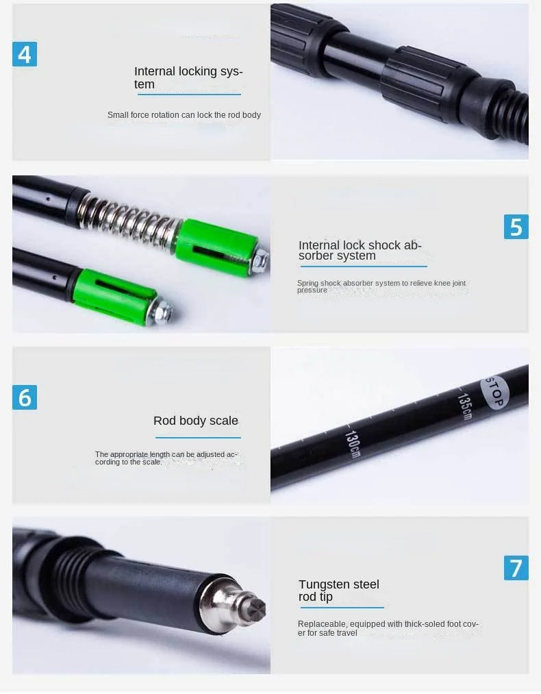 1PCS Ultralight Folding Multifunction Trekking Pole Portable Anti Shock Alpenstock Snow Walking Stick Outdoor Climbing Hiking