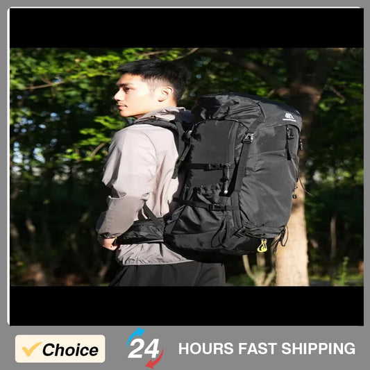 60L Nylon Mountaineering Backpack Lightweight Breathable Camping Hiking Gear with Adjustable Chest Buckle for Outdoor Camping