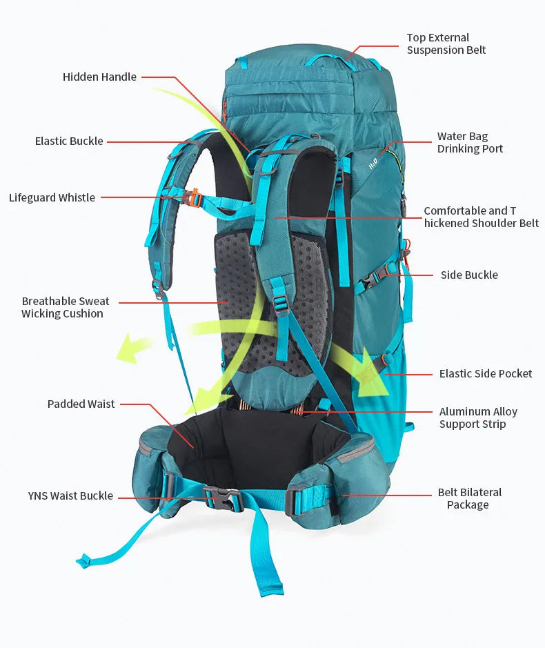 Naturehike Outdoor Hiking Bag Professional Large Capcity Backpack Suspension System Camp Climbing Backpack With Waterproof Cover
