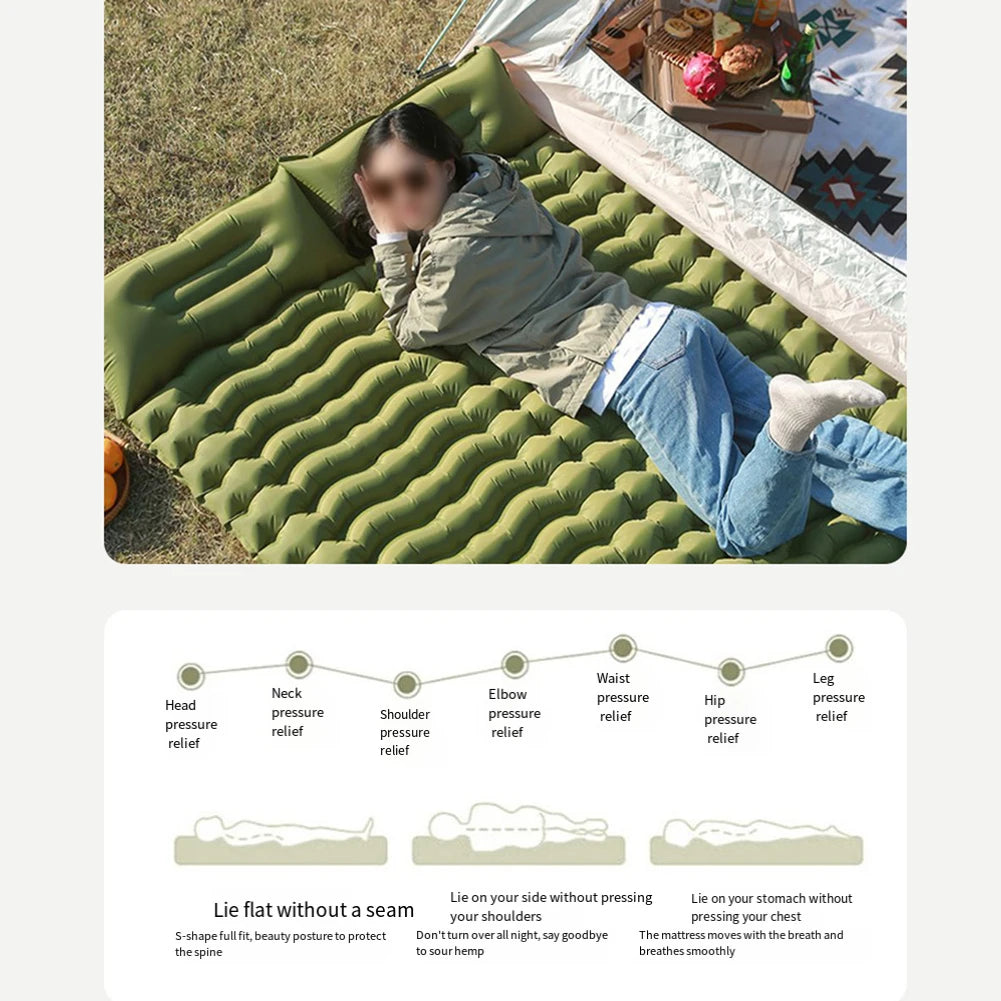 Camping Trip Inflatable Pad Waterproof Camping Pad Storage Bag Included Wear-resistant Material Body Mapping Technology