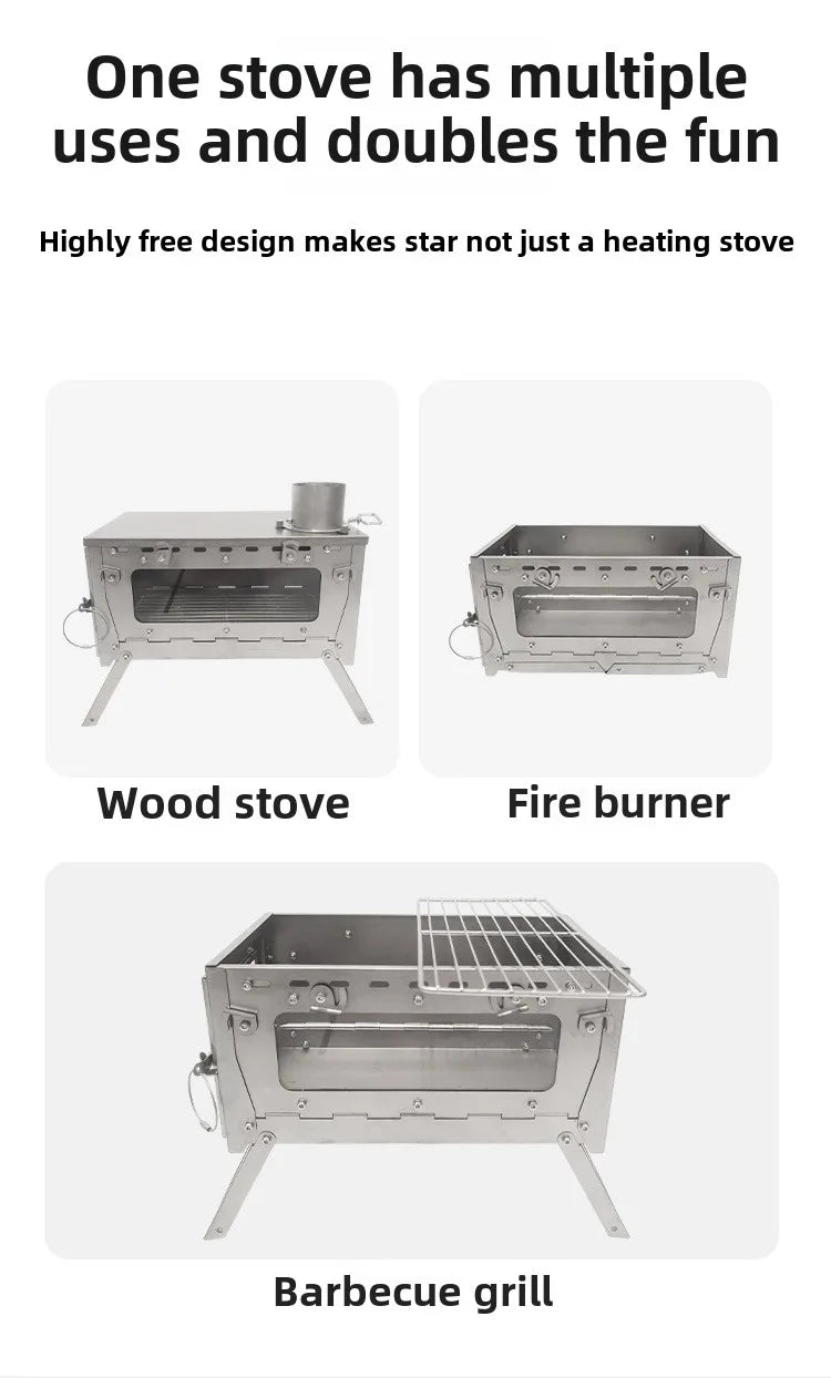 Titanium Alloy Glass Removable Portable Folding Wild Cooking Stove with Chimney Outdoor Stove Tools for Camping Hiking