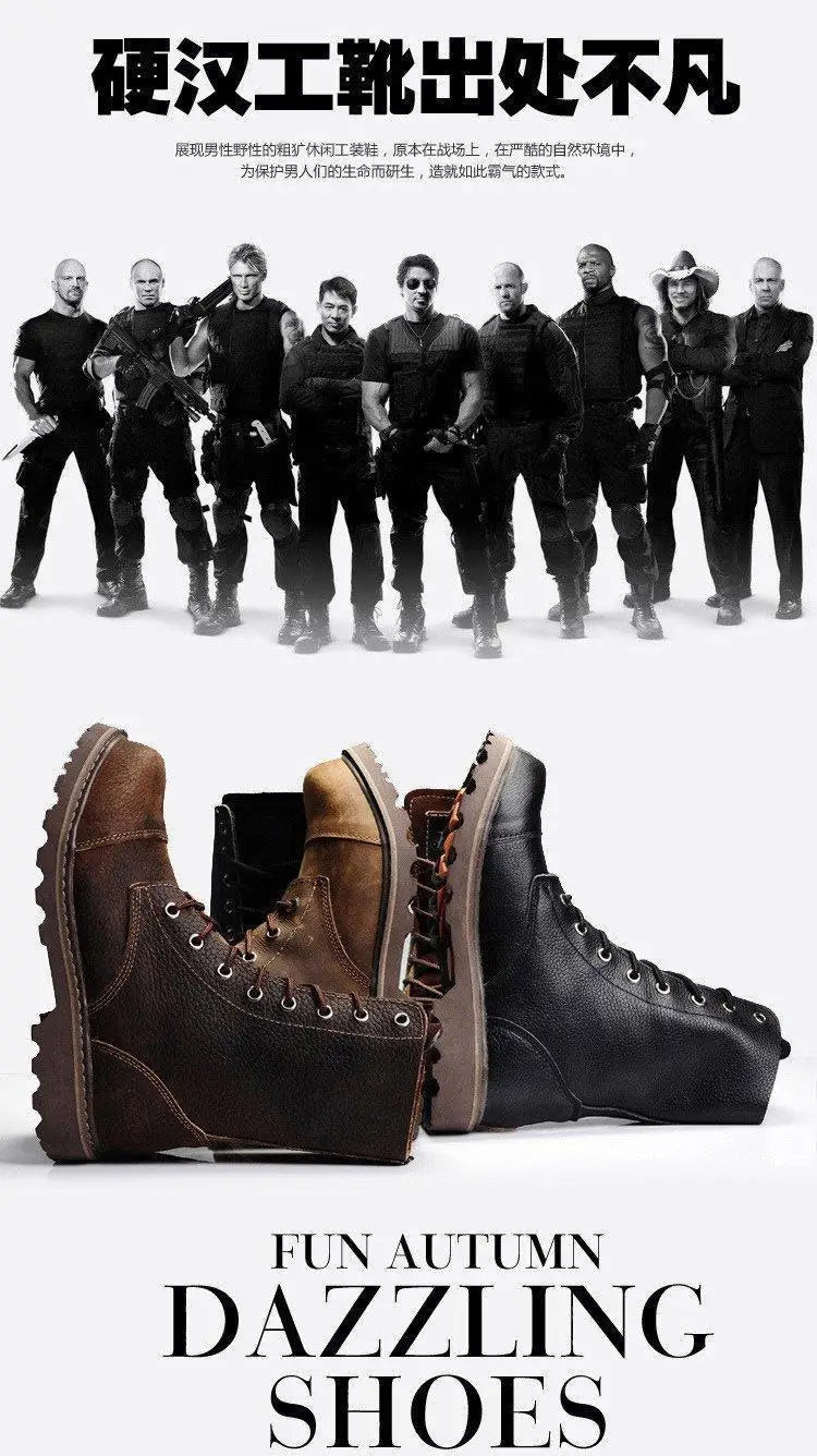 Men's Mid-calf Shoes High Tube Work Shoes Couples Outdoor Motorcycle Boots Large Size Women's Boots Winter Plush Cotton Shoes