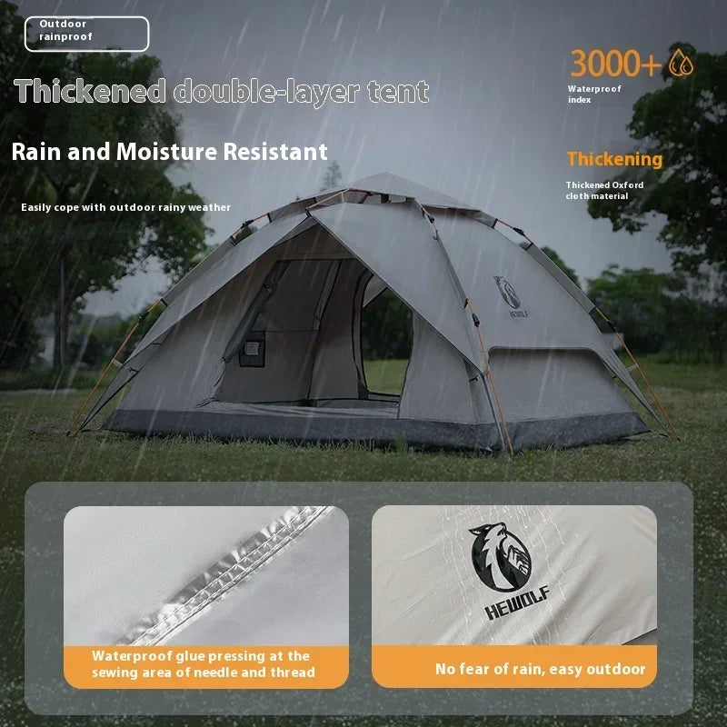 HeWolf Outdoor Double-layer Silver-coated Picnic Tent Automatic Folding Portable Waterproof Sunscreen Quick-Open Camping Tent