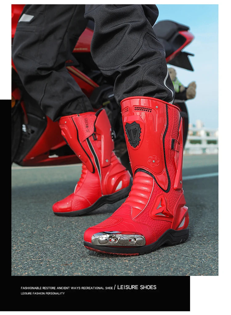 36-47 Leather Motorcycle Boots Men Anti-slip Motorcyclist Shoes Adventure Touring Motocross Bike Boots Motorcycle Accessories