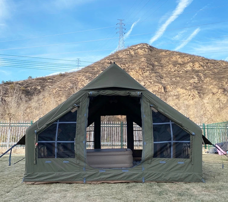 New 4X3m Inflatable Tents for Camping Outdoors Wild Hiking Rainproof Quick-open Inflatable Marquee Cotton Cloth Luxury Tents