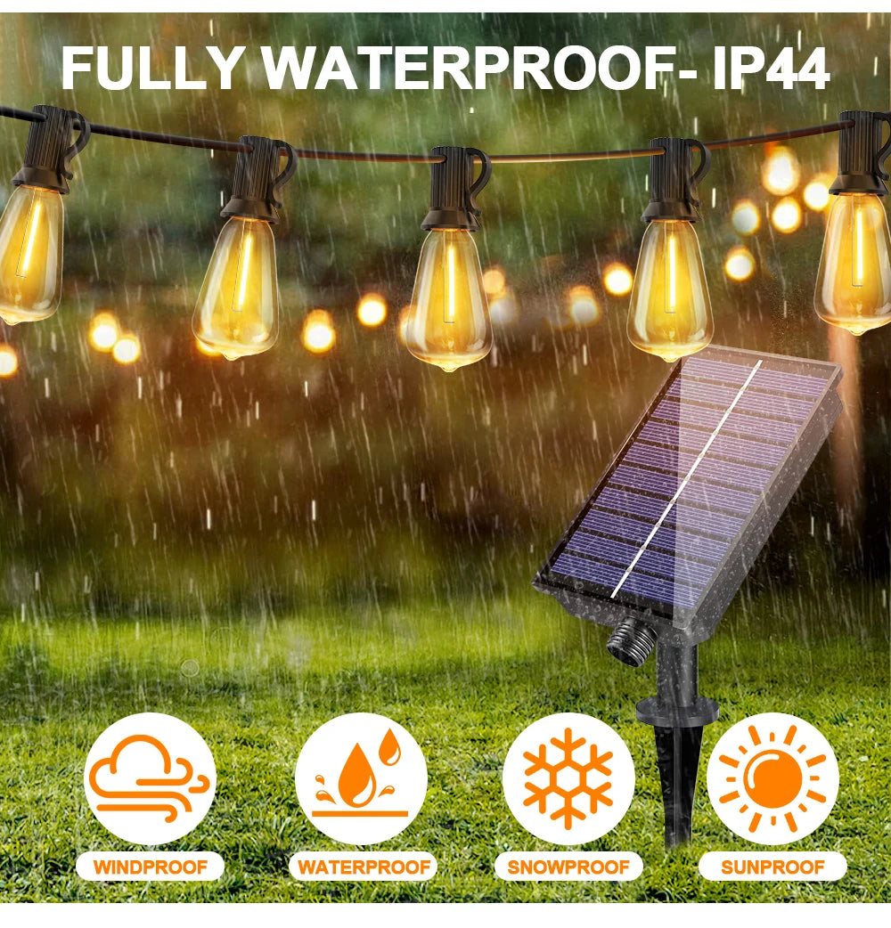 ST38 LED Solar String Light Dimmable Outdoor Shatterproof Garden Solar Powered String Lights with Remote Bistro Cafe Camping Dec