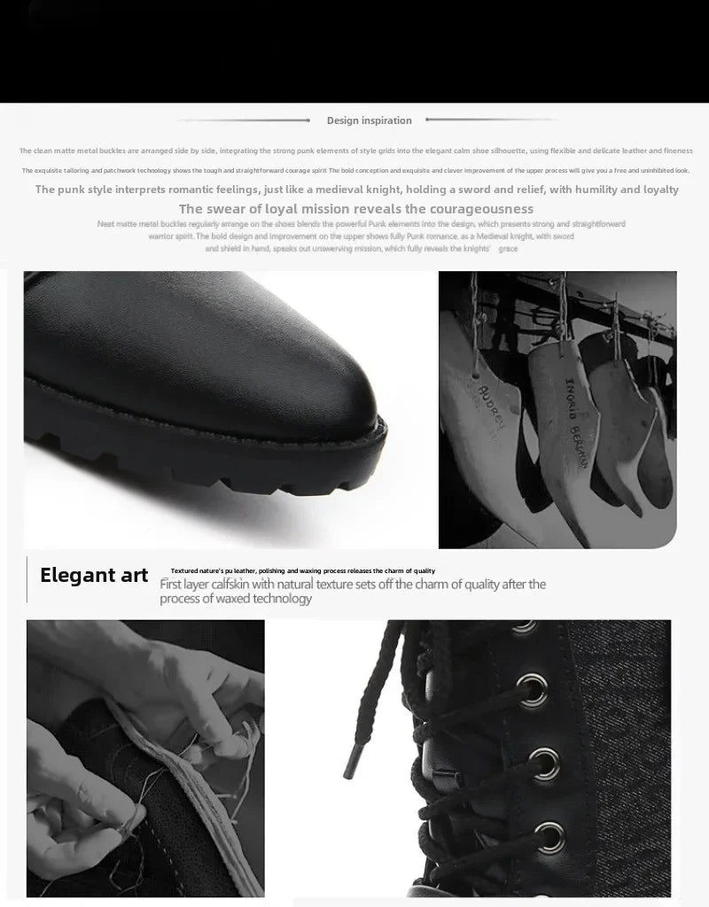 2025New Men Boots Fashion Mid-calf Boots Trend Motorcycle Boot High Top Casual Boots for Men Plush Warm Winter Boot Botas Hombre