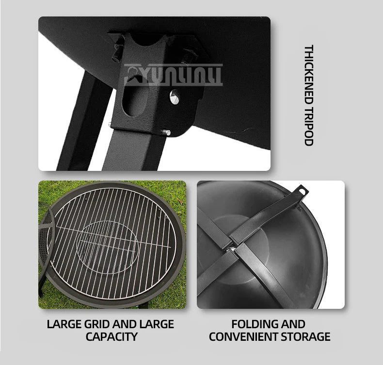55cm Folding Portable Barbecue Charcoal Grill Outdoor Round Brazier Tea Heating Stove BBQ Desk Tabletop Carbon Bonfire