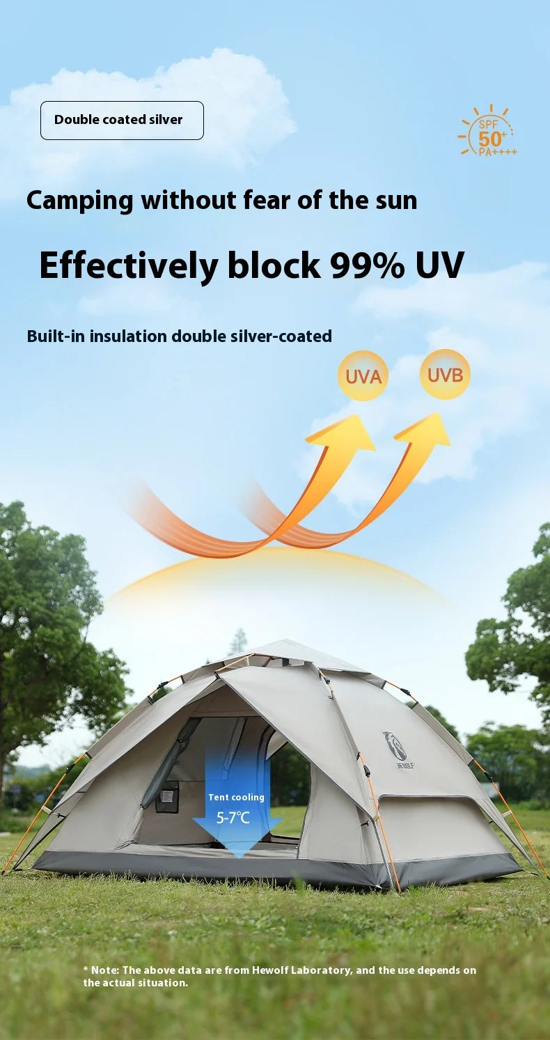 HeWolf Outdoor Double-layer Silver-coated Picnic Tent Automatic Folding Portable Waterproof Sunscreen Quick-Open Camping Tent