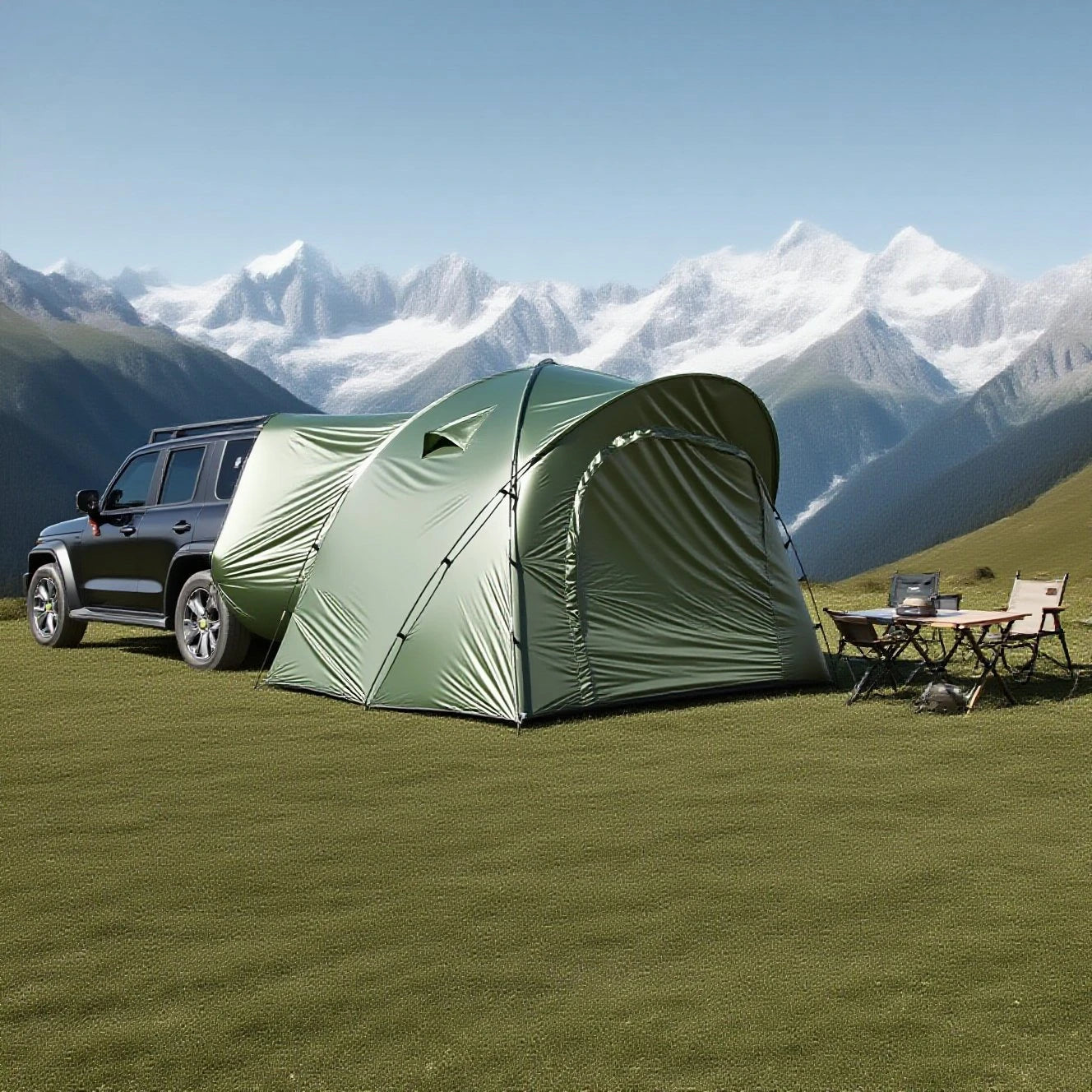 3-4 Person SUV Camping Tent PU4000 Waterproof with Mesh Bug Door, Cross-Ventilated Quick-Pitch Design, Built-In Floor