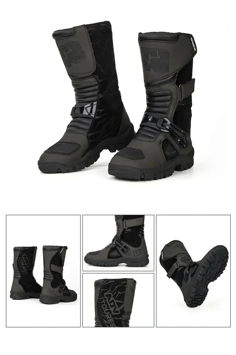 TIGER Retro Motorcycle Boot Cowhide ATV Riding Black Moto Bota Motocross Zapatilla Off-Road For KTM For BMW For Honda For Yamaha