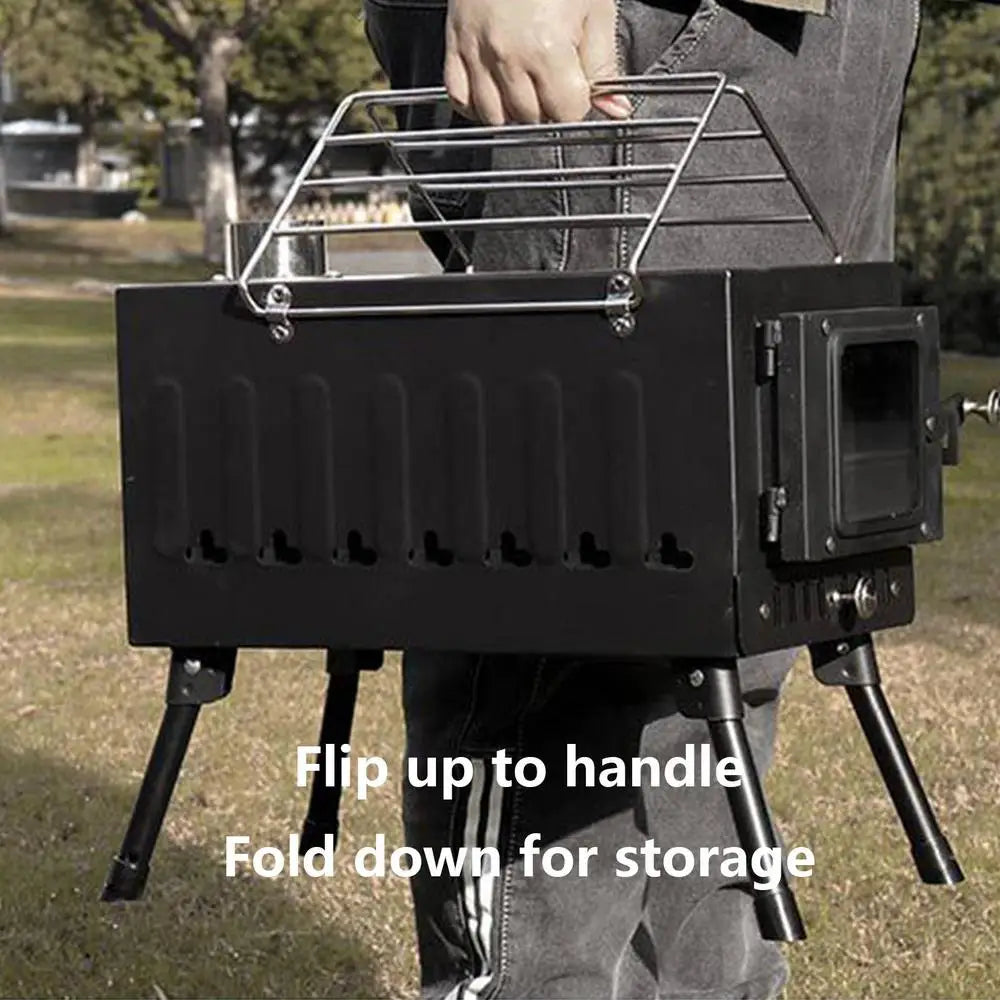 Camping Firewood Stove Portable Tent Wood Burning Stove With Chimney Folding Fire Wood Heater BBQ Stove Grill For Camp Fishing