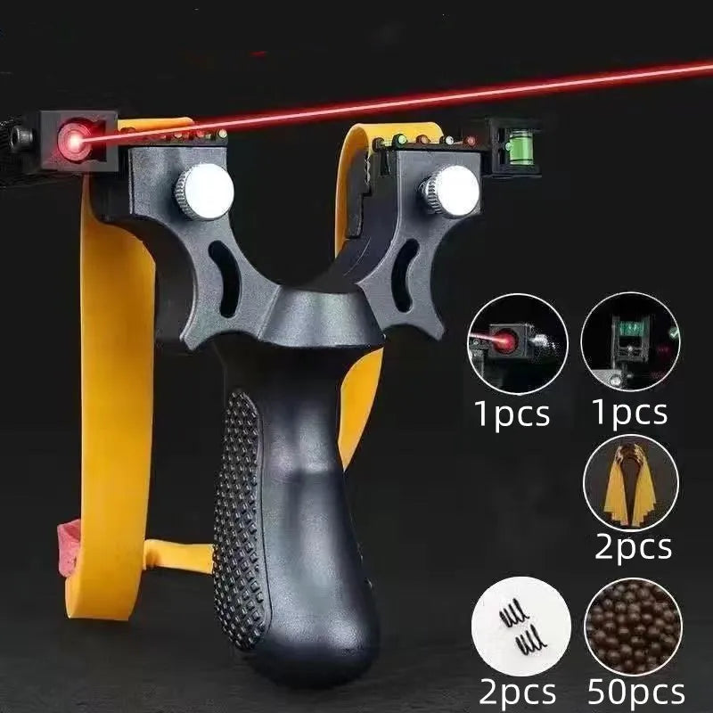 Laser Aiming Slingshot Set Resin Outdoor Hunting Catapult with Flat Rubber Band Outdoor High Precision Shooting Accessories Tool