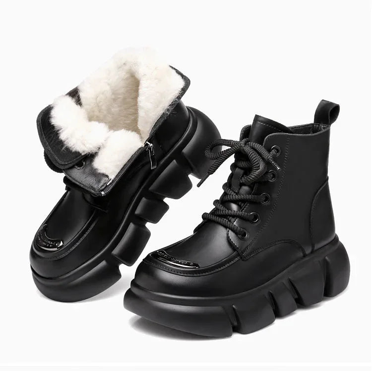 Women's Boots  Winter New Fur Snow Boots Platform Plush Comfortable Anti Slip Warm Lace Up Cold Proof Cotton Ankle Boots