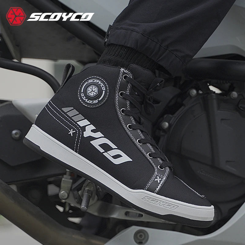 SCOYCO Commuter Motorcycle Riding Shoes Fashion Casual Hundred Crash Shoes Breathable Canvas Riding Motorcycle Boots MT068