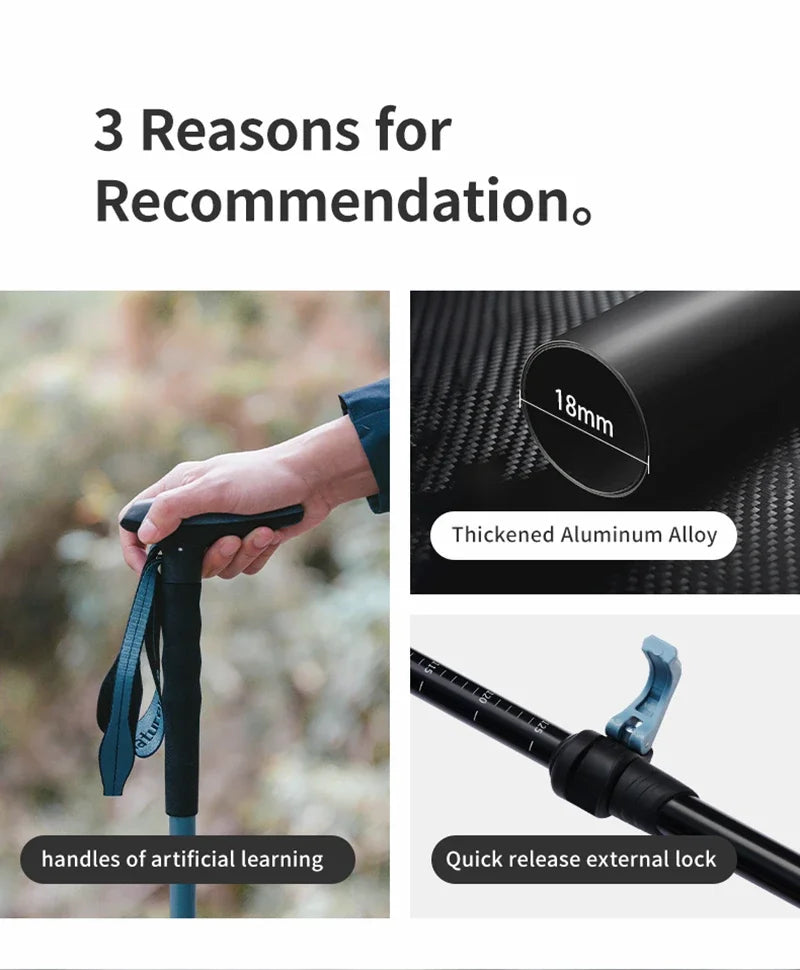 Naturehike Folding Trekking Pole Foldable Walking Stick for Walk Climbing Retractable 3 Sections Telescopic 6061 Aluminum Alloy