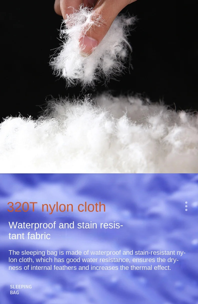 Wholesale Unisex Waterproof Nylon Sleeping Bag Envelope Style Duck Filling for Winter Keep Warm Adults Use Outdoor Camping Hike