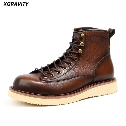 2025 New Vintage Autumn Winter Boots Lace Up Design Male Footwear Cow Real Leather Short Boots Retro Desert Boots Man Shoes A082