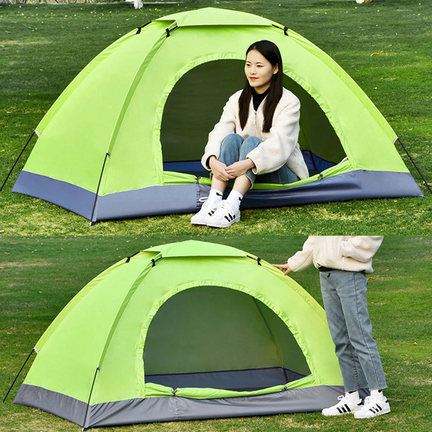 Ultralight Camping Tent Single Layer Portable Hiking Tent Anti-UV Coating For Fishing Backpacking Trip Hiking Parts 1/2 Person