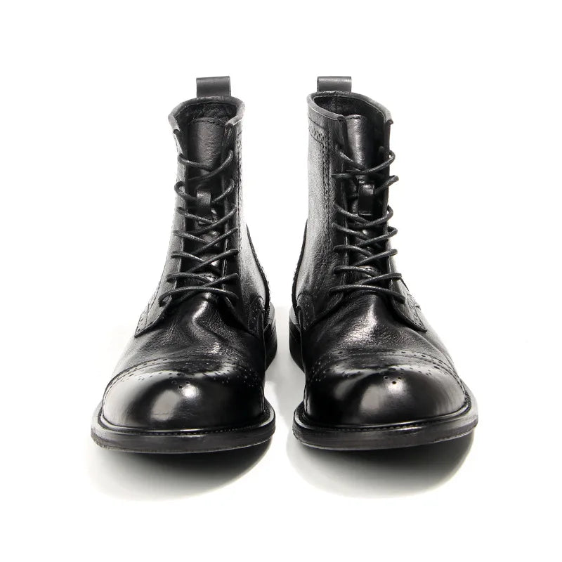 US 6-10 Business Man Mature Office Carving Brogue Shoes Men's Cowhide Top Layer Retro Genuine Leather Suit Boots