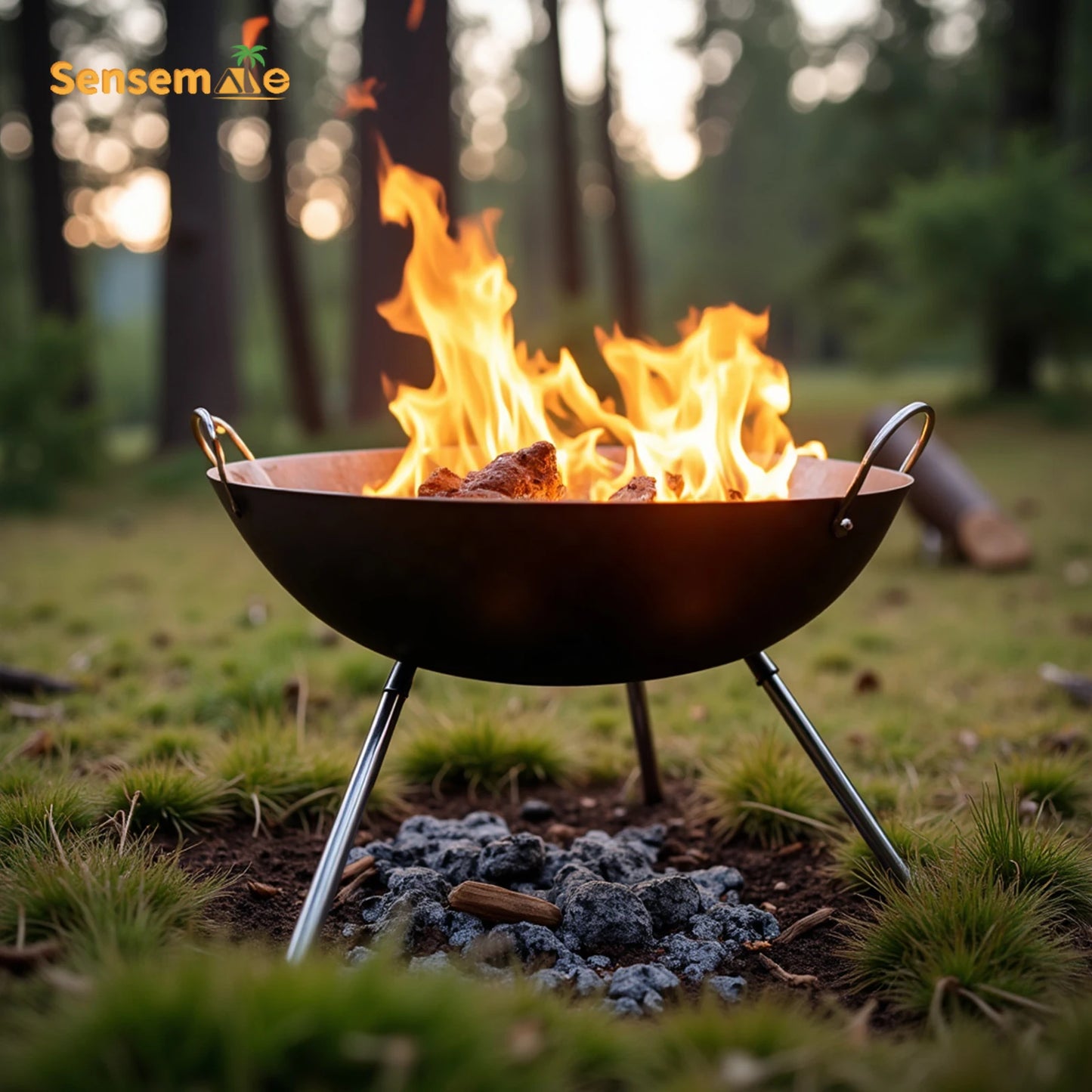 Tripod Fire Pit Grill Wood Burning Cooking Pot Detachable Legs Foldable Camping Charcoal BBQ Stove Heating Outdoor Garden Beach