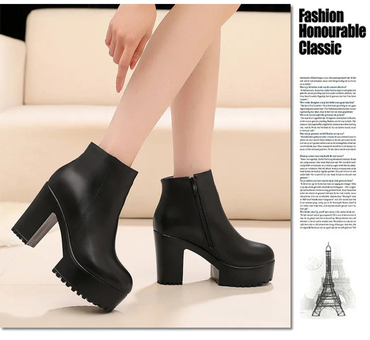 8cm 10cm Small Size 33-43 Thick Bottom Platform Shoes Ankle Boots with Fur 2024 Block High Heels Genuine Leather Boots Office