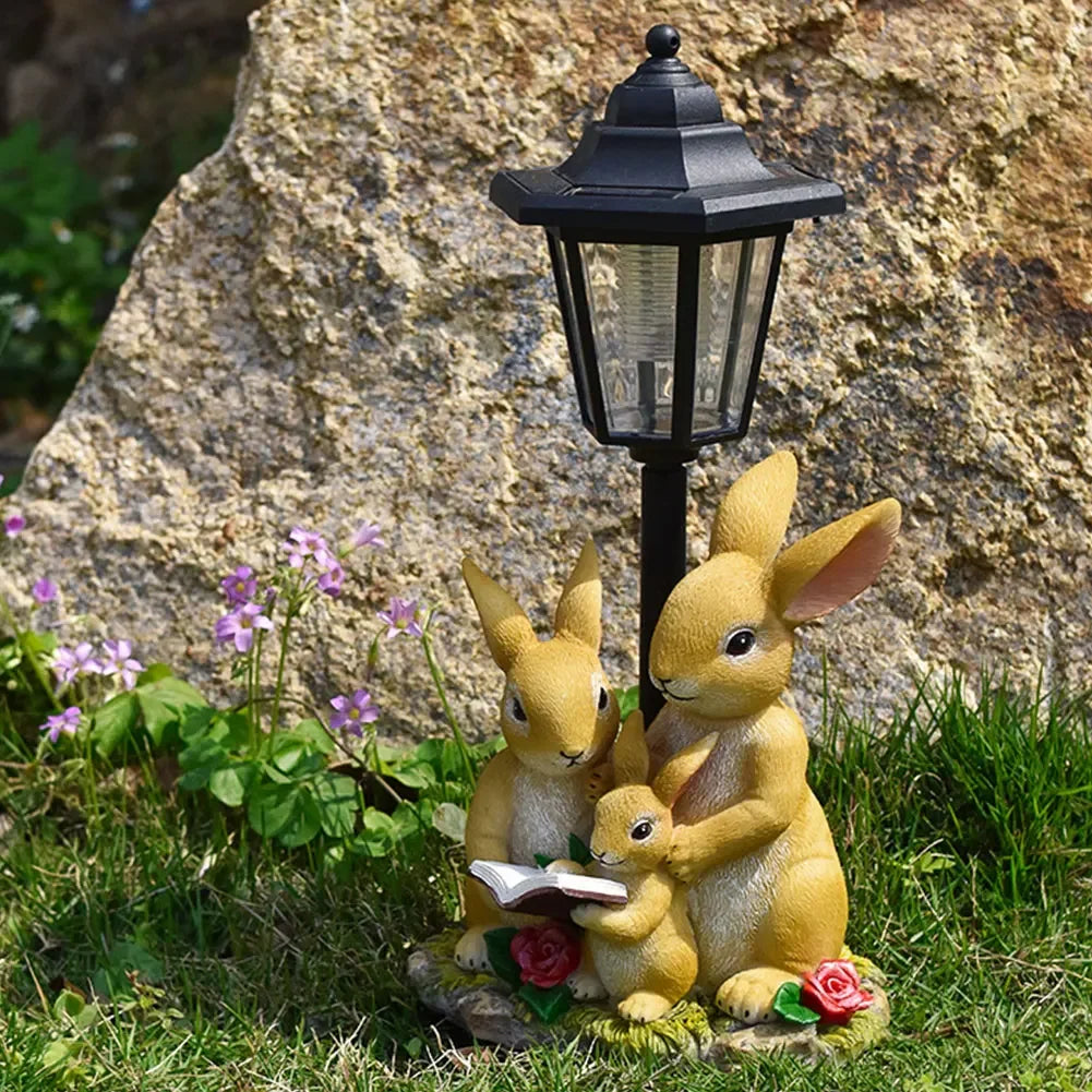 Solar Hexagonal Garden Lamp Resin Cute Figurine Light Animal/ Child/ Gnome Decorative Lamp Lawn Courtyard Garden Decoration