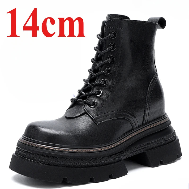 Genuine Leather Fashionable Comfortable 16cm Height Increasing Boots Shoes for Women's 14cm Thick Bottom Round Head Short Boots