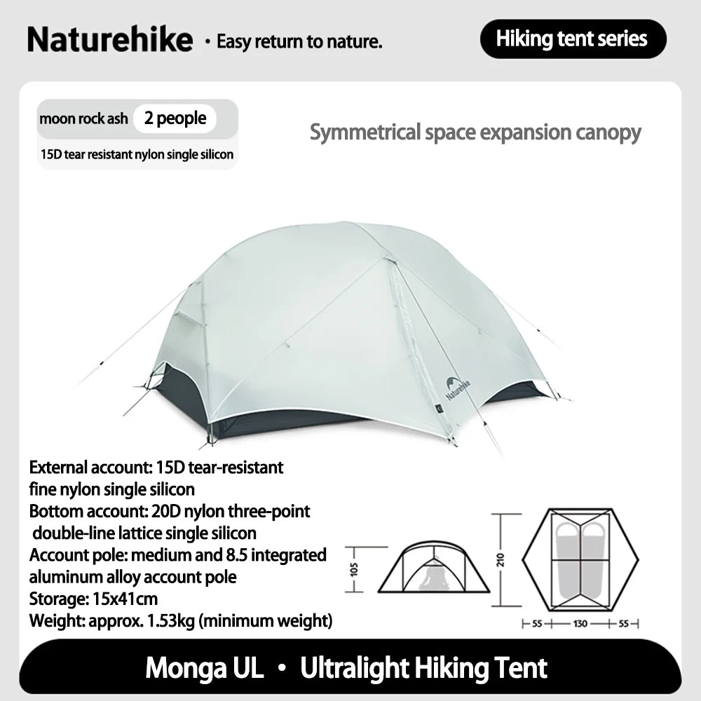 Naturehike Mongar UL 2 Person Backpacking Tent 15D Ultralight Travel Tent Waterproof Hiking Survival Outdoor Camping Tent