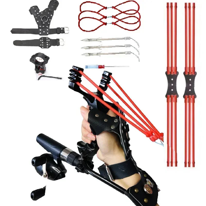 Powerful Fishing Slingshot with Wrist Rest Outdoor Hunting All-metal Material Sling Shot Large Catapult for Fishing and Ball