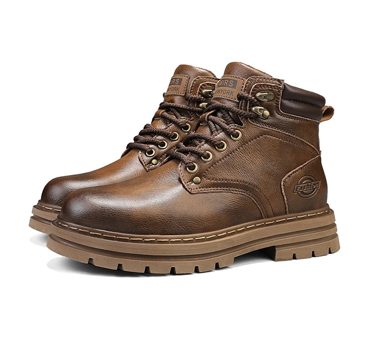 High Top Boots Men's Leather Shoes Fashion Motorcycle Ankle Boots for Men Winter Boots Man All-match Shoes Lace-Up Botas Hombre