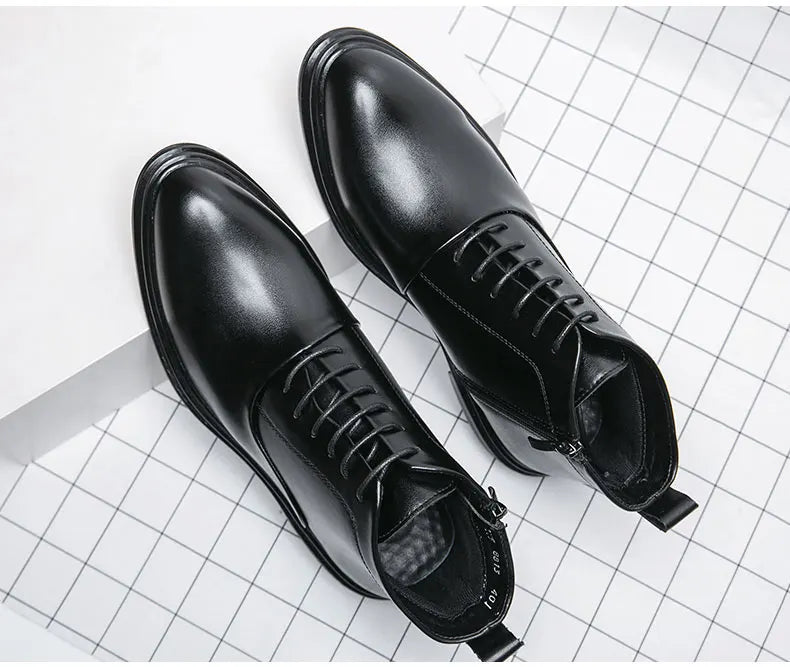 Italian Leather Men Zip Lace-Up Boots Casual Shoes Motorcycle Boots Black Winter High Quality Booties Botas Masculinas 38-46