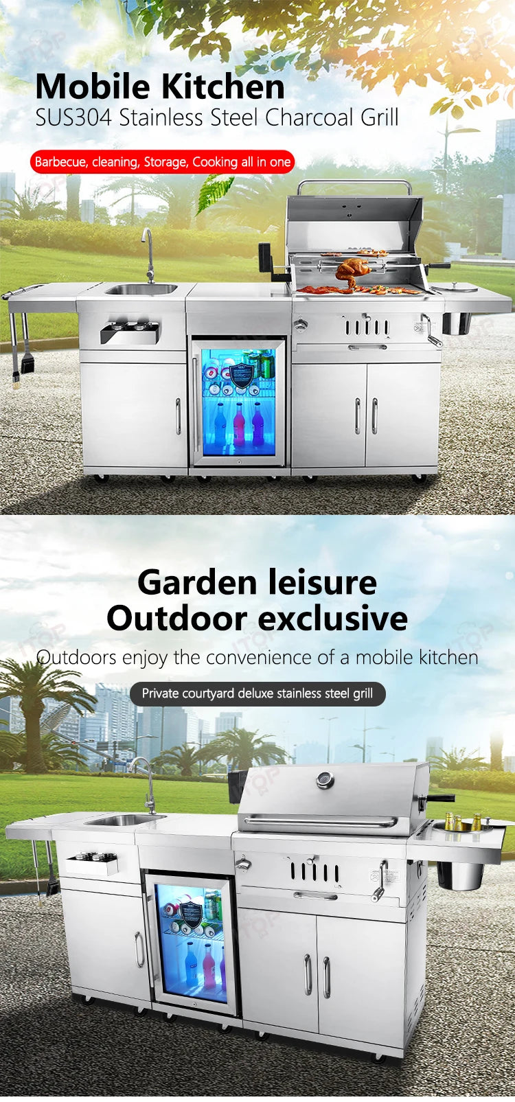 Outdoor Charcoal Bbq Grill With Chiller and Sink Stainless Steel 304 Barbecue Grill Bbq Stove Outdoor Stainless Steel Bbq Grill