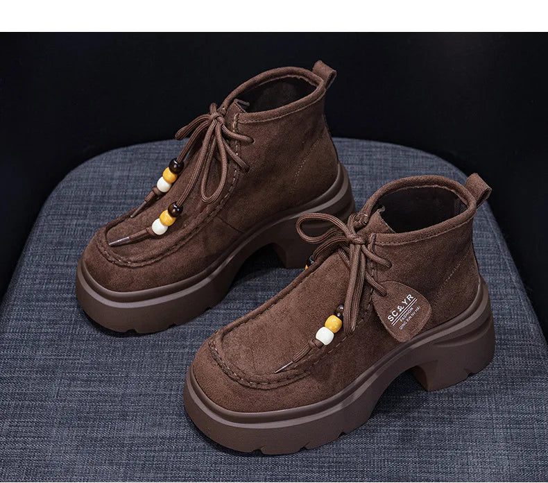 Fujin 8cm Platform Boots for Women Ankle Boots Fall Winter Riding Motorcycle Fashion Shoes Booties Short Boots Genuine Leather