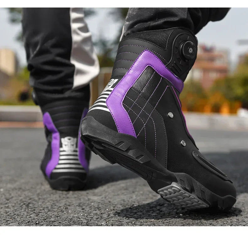Motorcycle  Ankle Boots Racing Shoes Men Riding Durable Anti-Slip Grip Anti-kick protection Quick Lock moto Equipment Motorbike