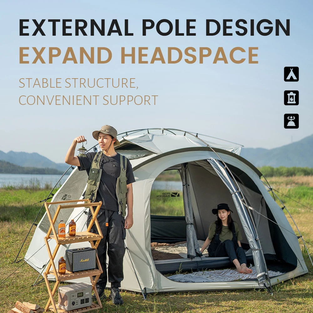 MOBI GARDEN Camping Tent Royal Castle 150D Oxford With Snow Skirt Double Layer Waterproof Hiking 5 Person 4 Season Tent UV50+