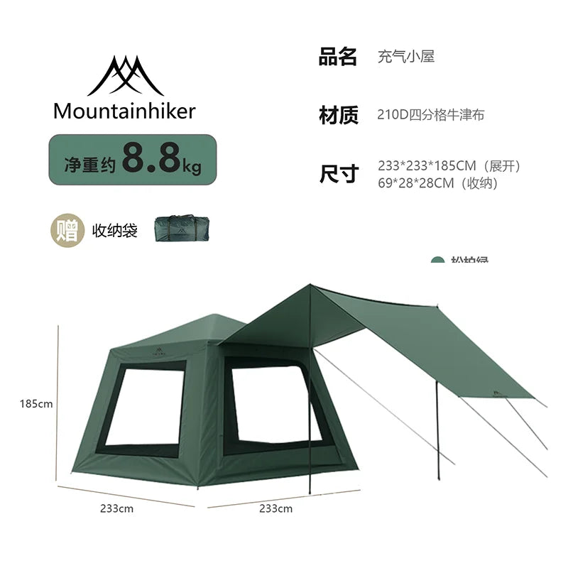 Outdoor Camping Inflatable Tent Mountainhiker Rainproof UV Protection Large Sunshade Canopy Silver-Coated Quick Inflatable Hut