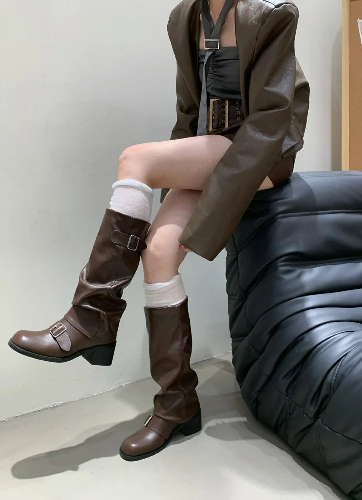 Woman Boots Knee High Platform Heels Trend Punk Gothic New Rock Leather Fashion Women Shoes Motorcycle Footwear Zapatos De Mujer