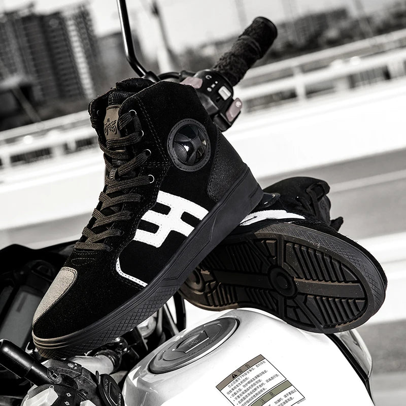 NEW Men's Leather Motorcycle Shoes Anti Slip Wear-resistant Motos Protective Boots Breathability Motocross Racing Riding Shoes