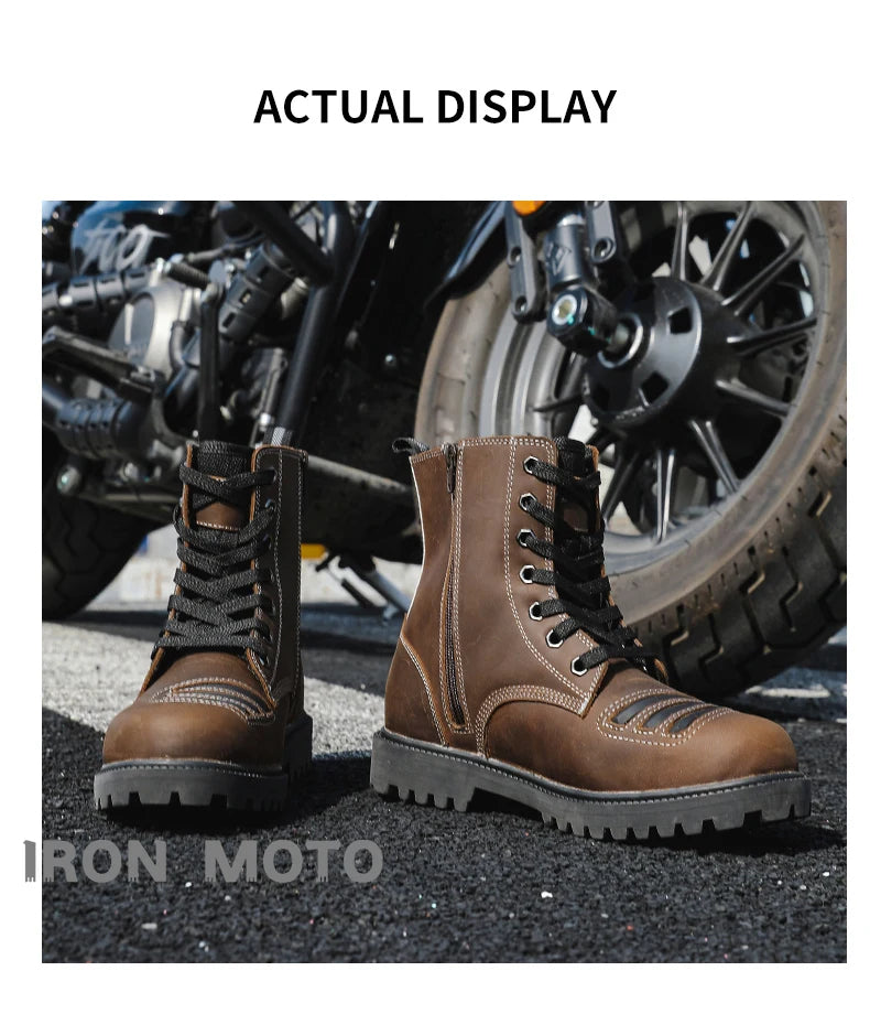 Motorcycle Shoes Men motocross Cruiser Boots Leather Adventure Low Boots Portland Shoes Cowhide Worker Boots for Autumn & Winter